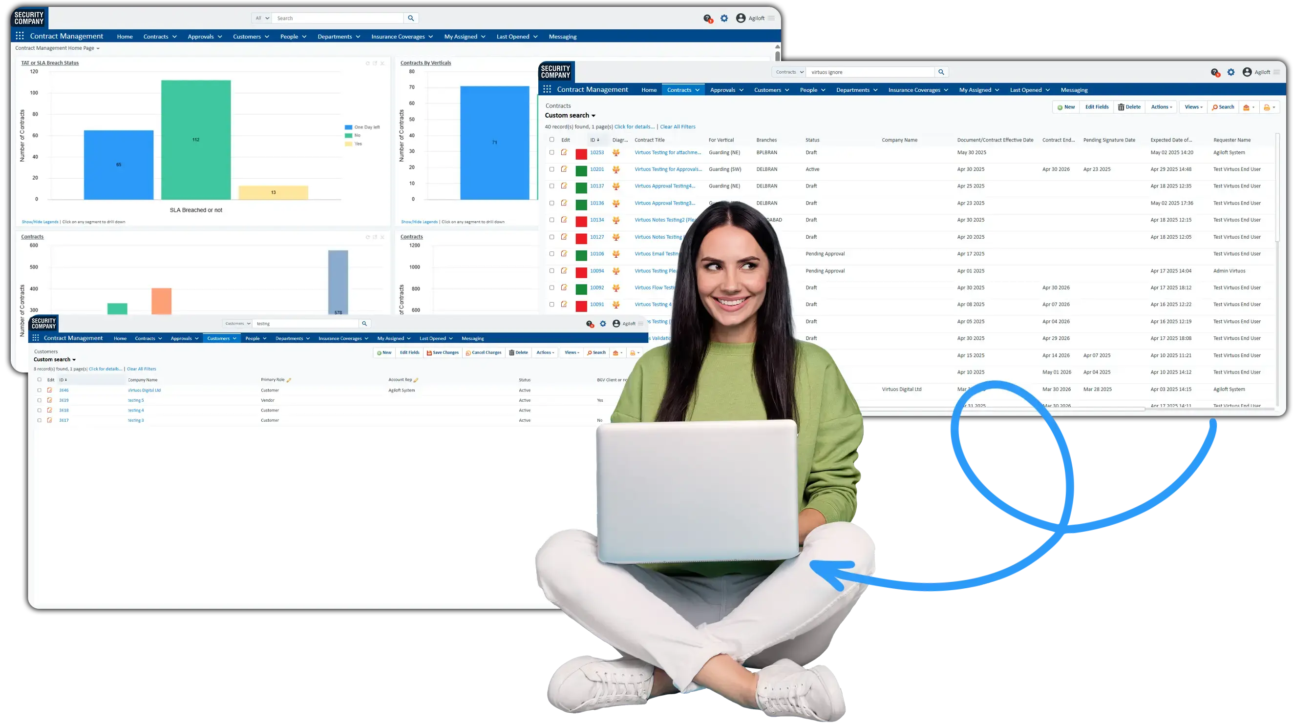 Security Company CLM transformation: Agiloft AI-powered, low-code platform centralized contracts for Legal and Sales teams