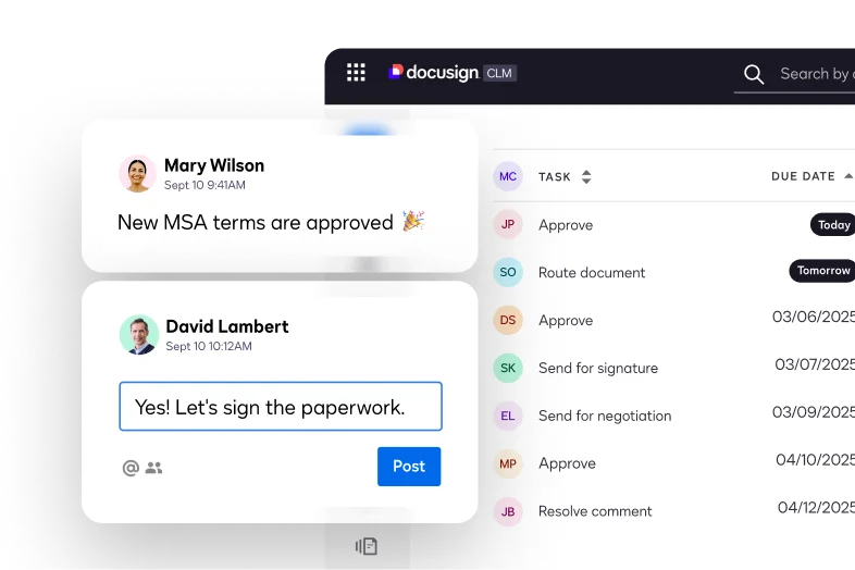 DocuSign-powered Contract Lifecycle Management (CLM) by Virtuos Digital for automated contract creation, approvals, and renewals with full visibility